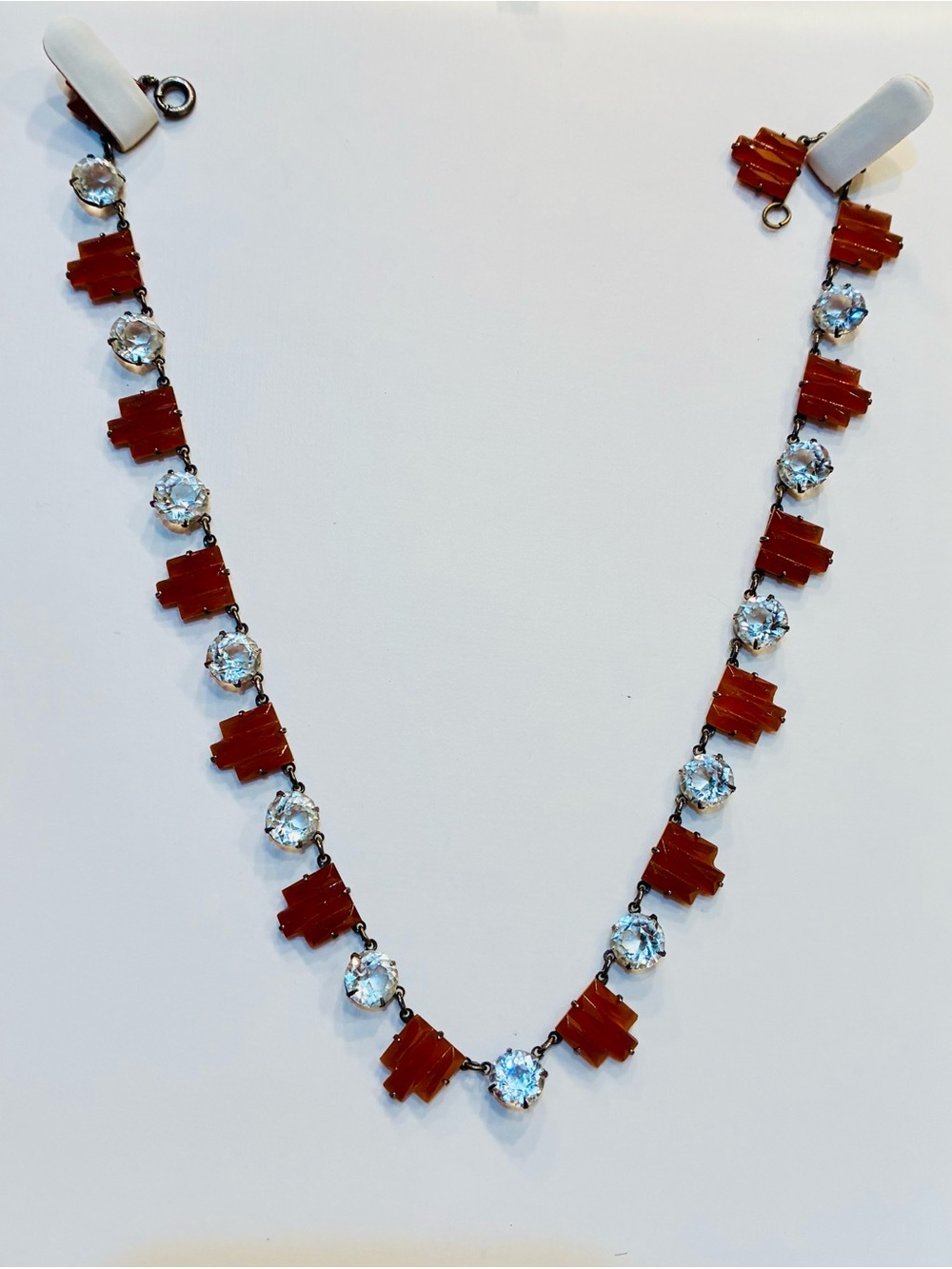 Antique Art Deco Faceted Crystal and Red Carnelian Necklace
